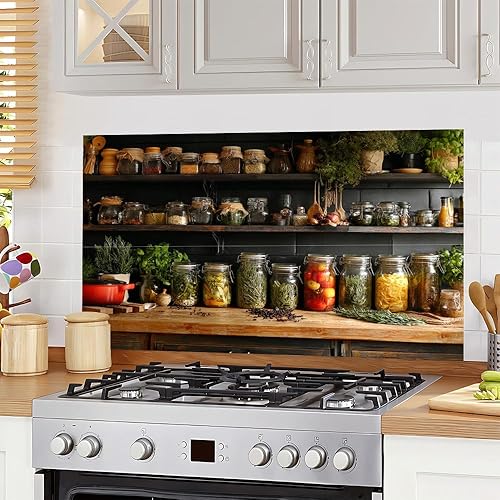 Kitchen Oil Proof Sticker 35.4 x 23.6 Inch Rustic Herb