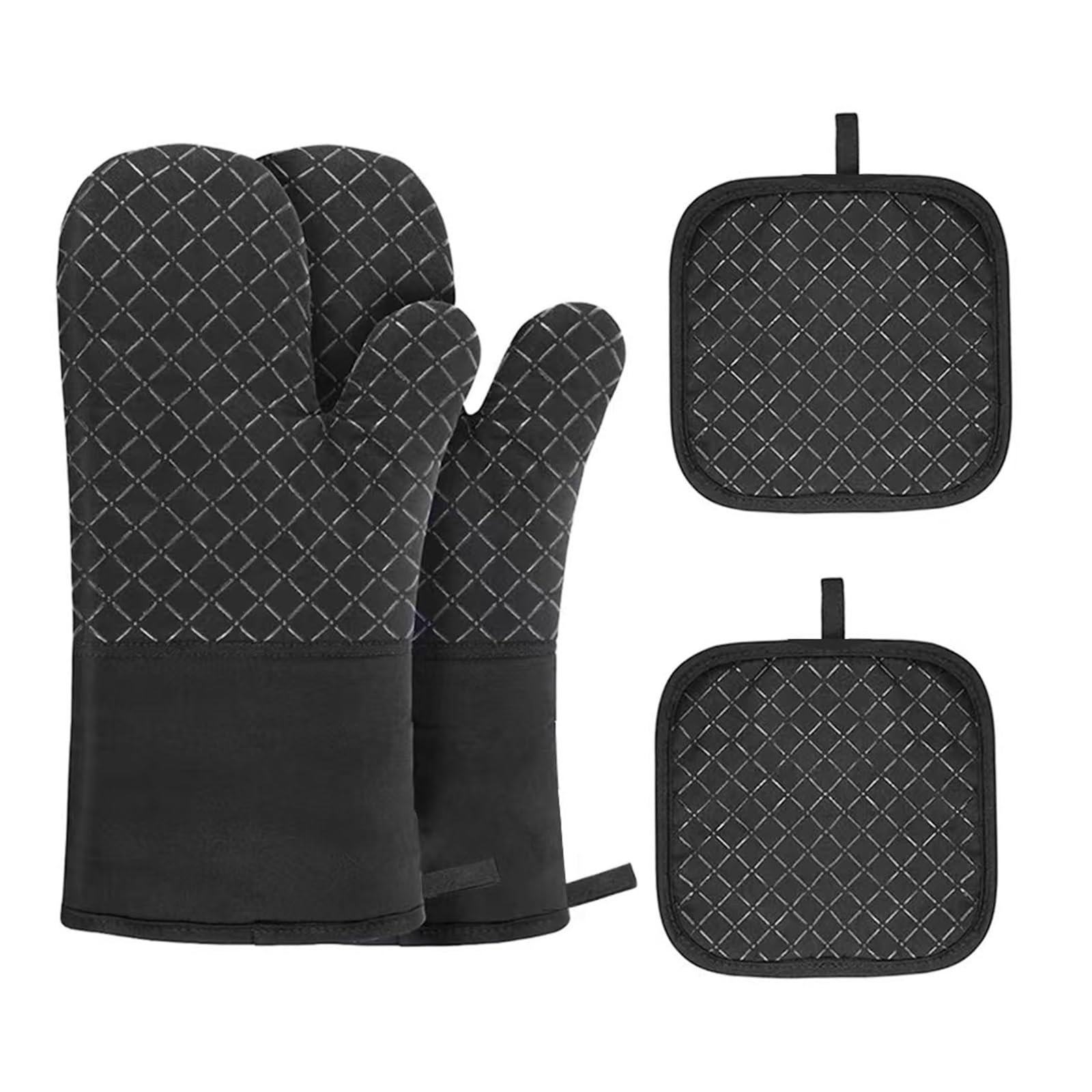 Juego de 4 Piezas Guantes for Horno y Almohadillas for Cacerola, Aislamiento térmico Cocina, Silicona Antideslizante Rayada, Calor-resi
