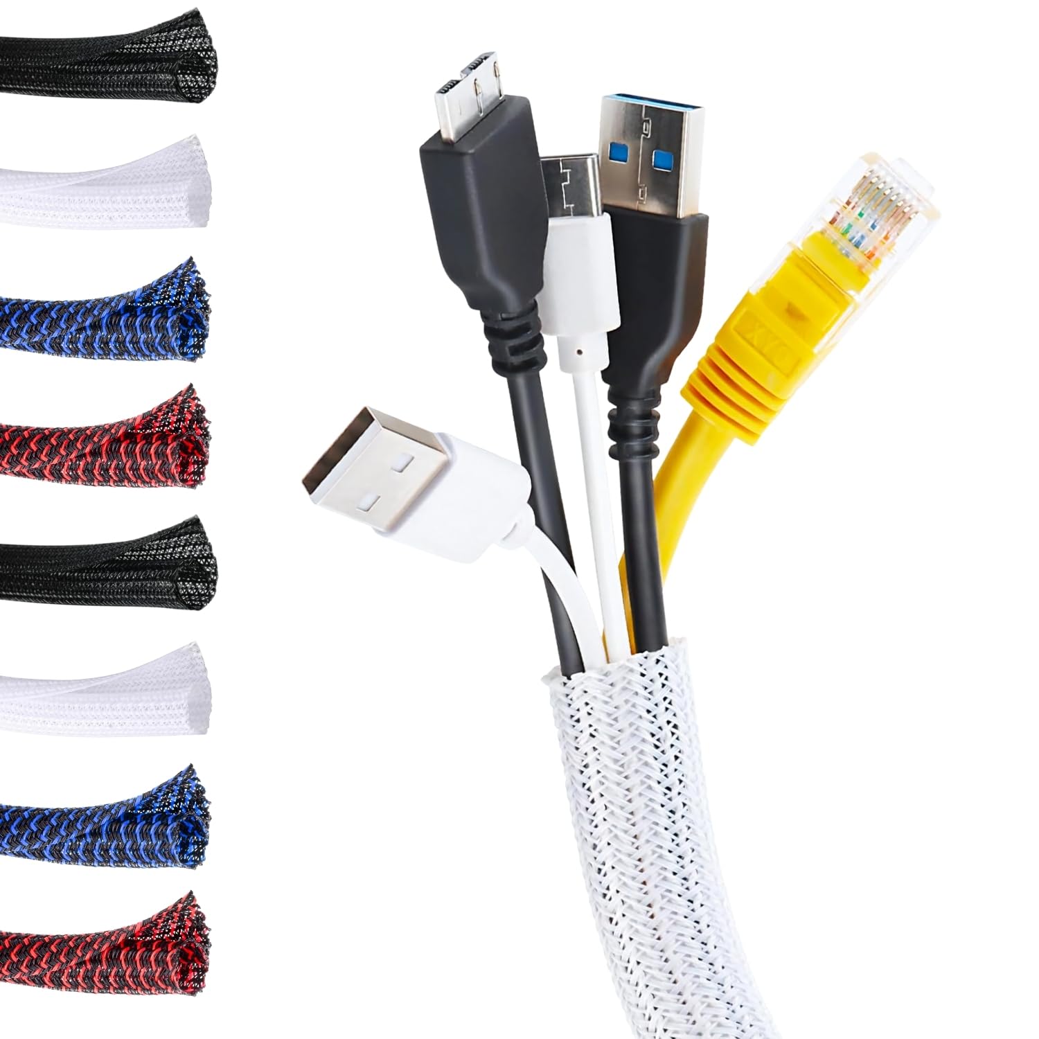 Funda Cables Auto-Cierre Ø 32mm, L 4m • Organiza y Oculta Cables • Ideal para Escritorio y TV • Blanco