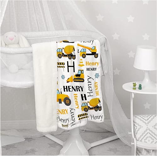 Miniatura 4 de Manta de bebé personalizada con nombre de camión volquete de construcción personalizada para niños y niñas, manta de envoltura suave, mantas de
