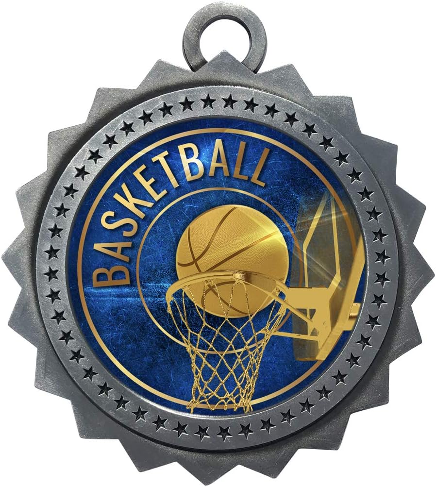 10 PK of Basketball Silver Medals Trophy Award with Neck Ribbons D03-EG12