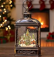 Vista 37 de Árbol de Navidad iluminado de 10 pulgadas, con música, globo de nieve, decoración de purpurina giratoria para el hogar de Navidad, sala de estar