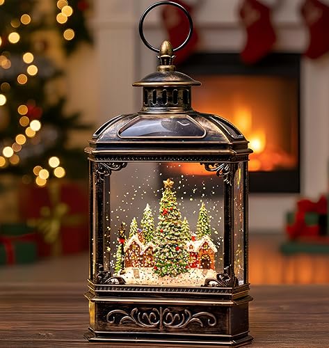 Miniatura 37 de Árbol de Navidad iluminado de 10 pulgadas, con música, globo de nieve, decoración de purpurina giratoria para el hogar de Navidad, sala de estar,