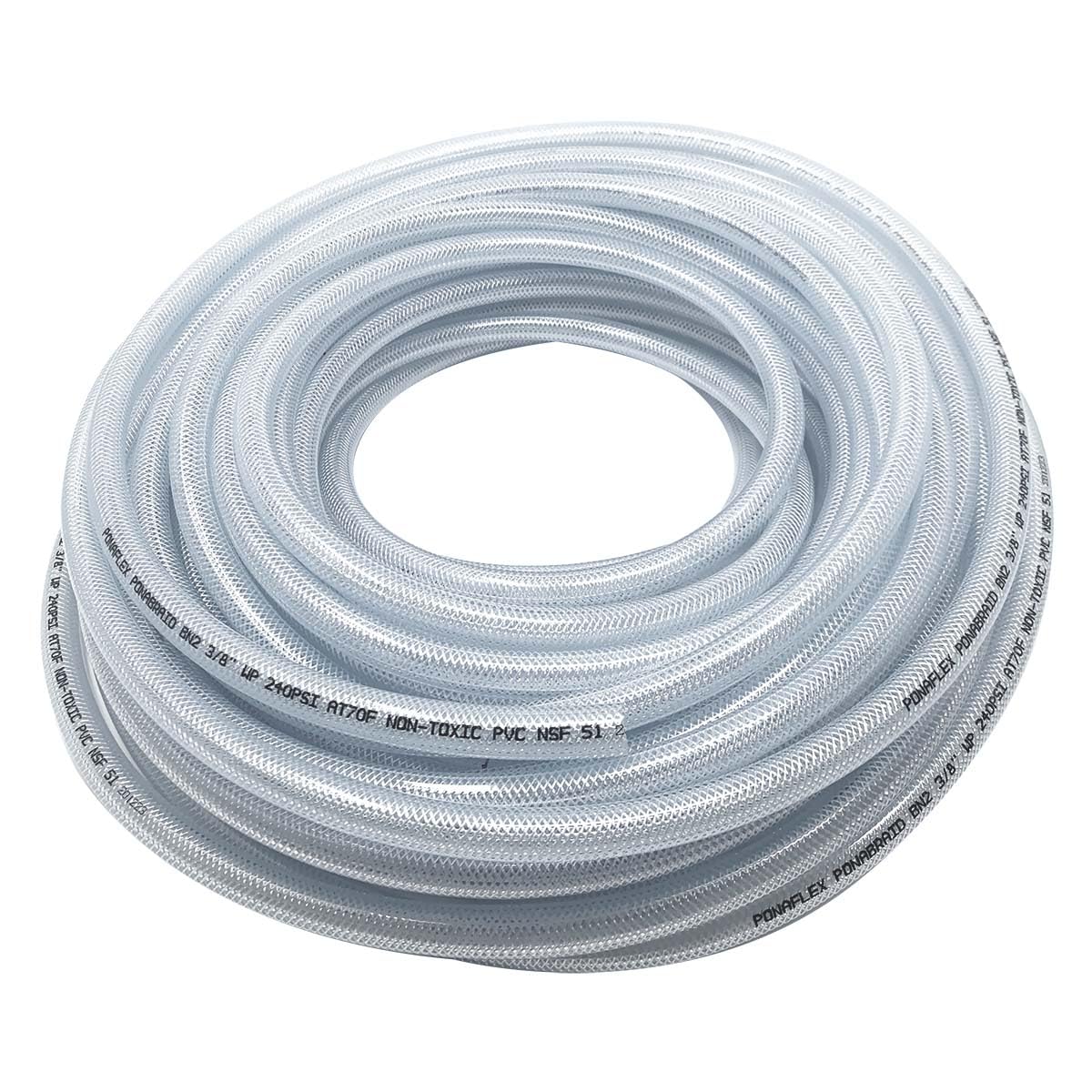 Gloxco Clear Braided PVC Tubing, Food Grade, Heavy Duty Reinforced Hose, 3/8? ID, 100 Ft Length