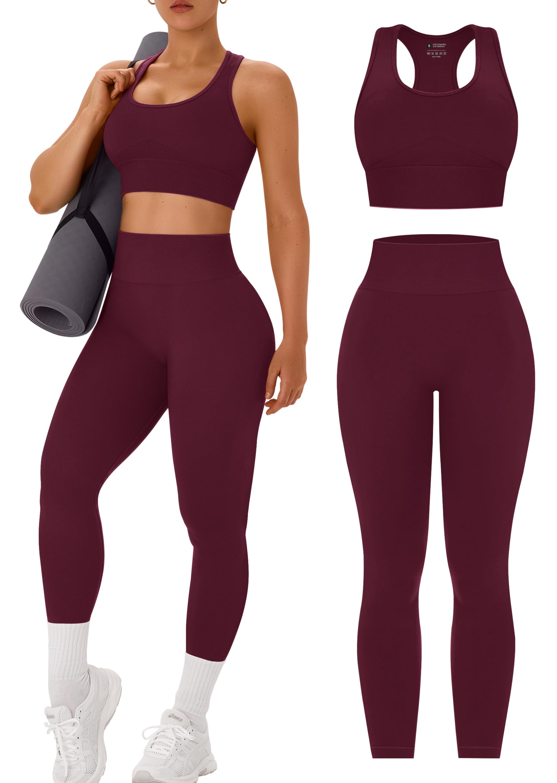 Womens Workout Sets 2 Piece Racerback Sports Bra High Waist Leggings