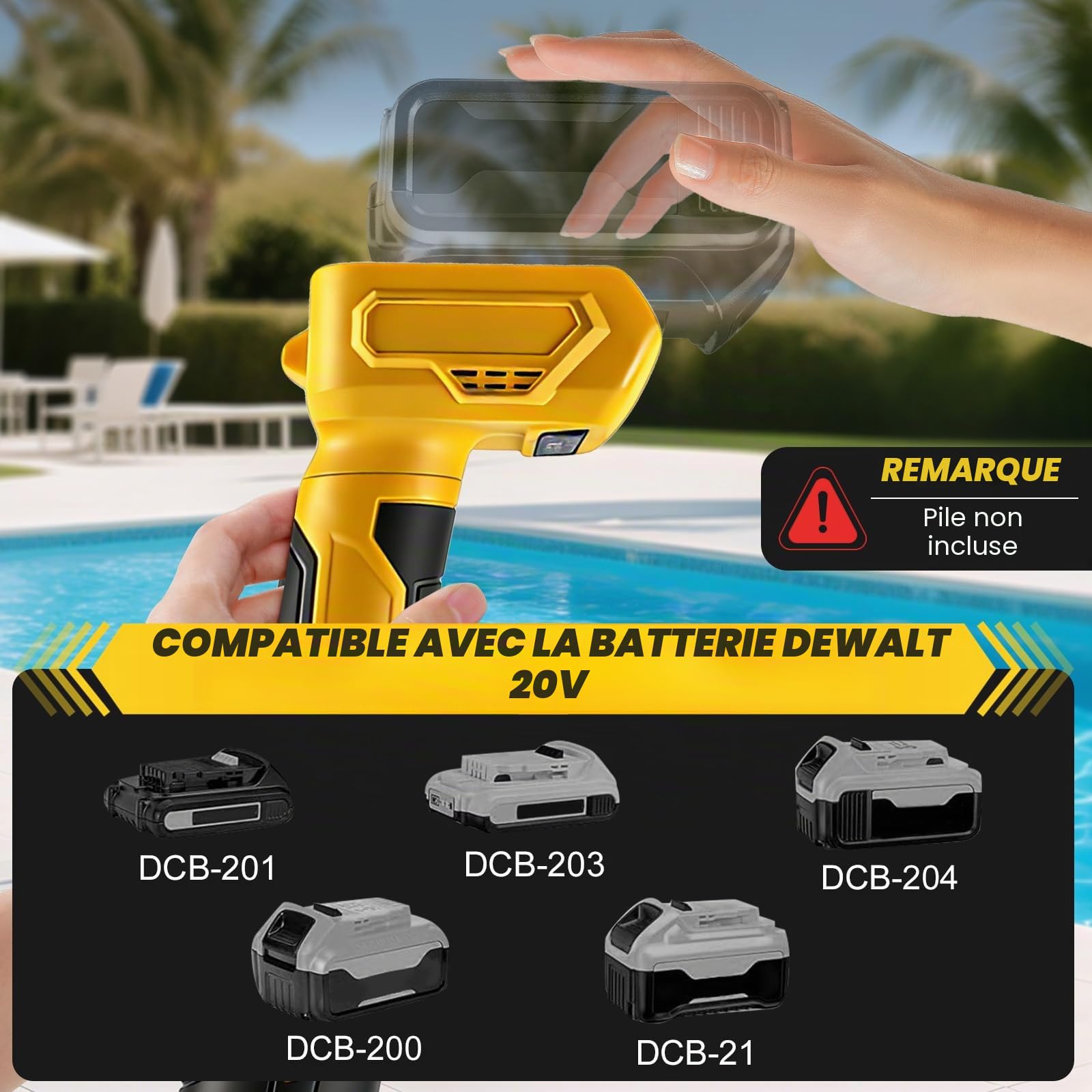 Pompe à eau sans fil compatible batterie Dewalt 20V, 1400 GPH, pompe de puisage portable sans balais avec raccord 3/4 pouce pour piscine, jardin et étang, sans batterie