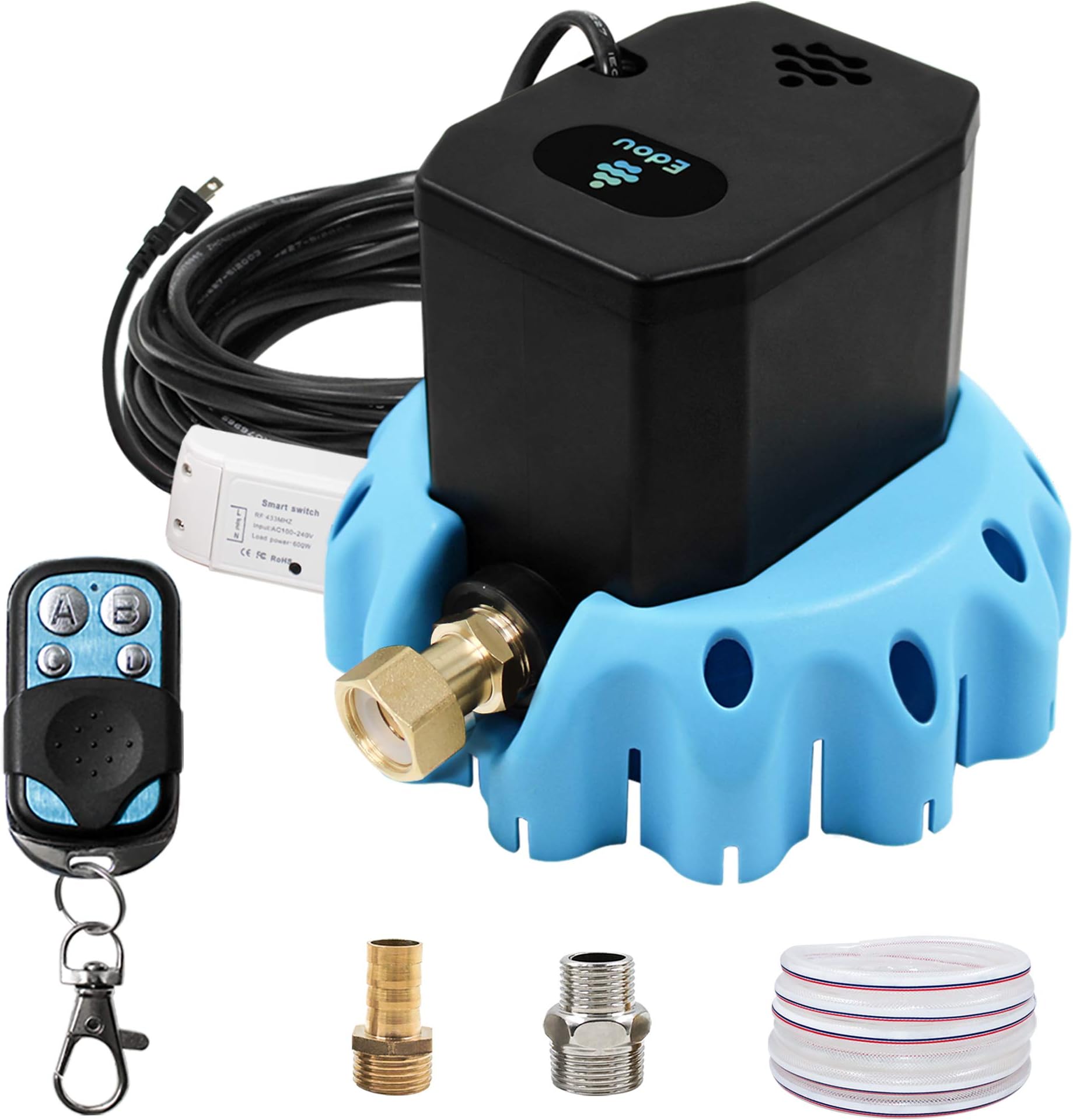 EDOU DIRECT Remote Control Pool Cover Pump | HEAVY DUTY | 1,200 GPH Max Flow | 75 W | Includes: 16' Drainage Hose & 3 Adapters | Ideal for draining water from above ground & inground pools Blue