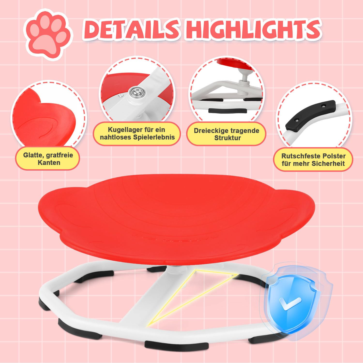 Chaise pivotante sensorielle pour enfant à 360° - Balance silencieuse - Avec plateau basculant sûr - Siège ergonomique et design pattes de chat - Jouet sensoriel pour garçons et filles