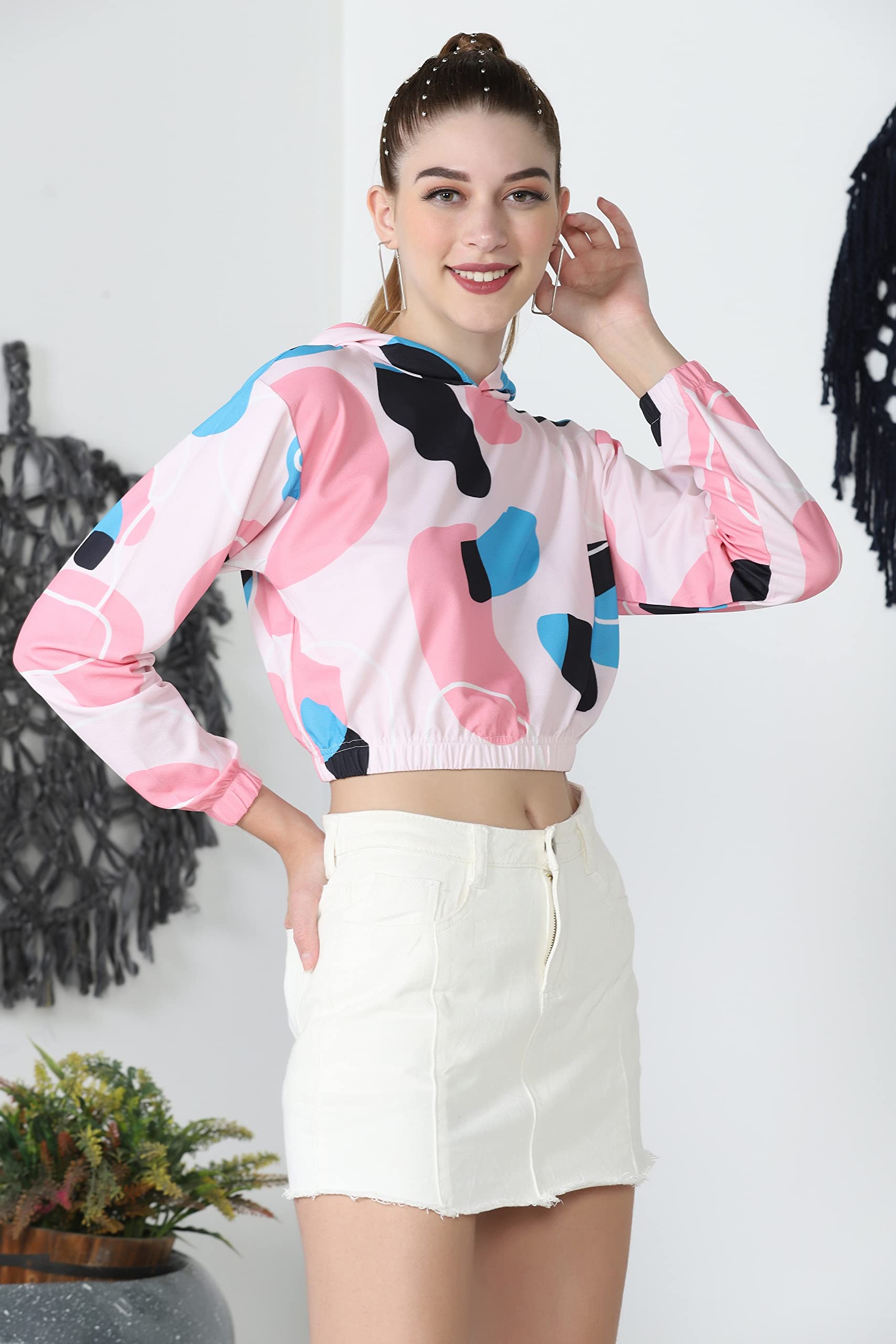 Leriya Fashion Felpa con cappuccio con stampa tie dye a maniche lunghe con coulisse pullover top casual allentato per le donne top