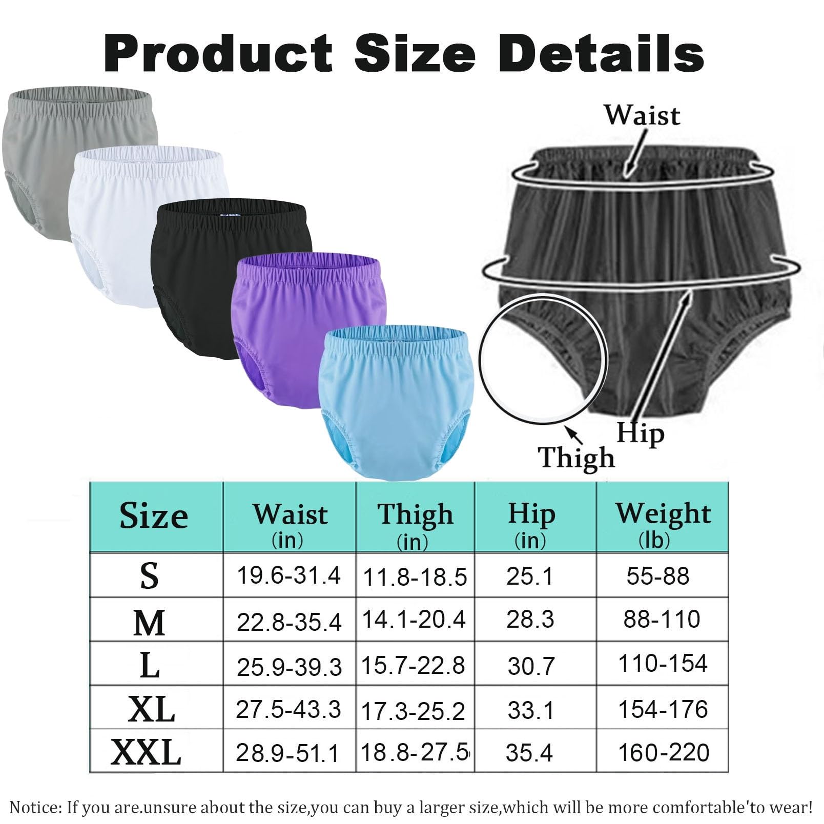 Lot de 3 Culottes en Plastique pour Incontinence Pantalons en Plastique Imperméables et Lavables Couvre-Sous-Vêtements Anti-Fuites étanches pour Adulte(Purple+Gray+White,X-Large)