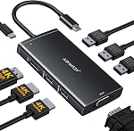 ABIWAZY USB C Adaptateurs triple moniteur Hub 8 en 1 USB C Station d'arrimage avec double HDMI Affichage VGA, USB C 100w PD,3 Dongle multiport USB2.0 pour Dell XPS 17/15/13, Lenovo Thinkpad,HP Envy,MacBook