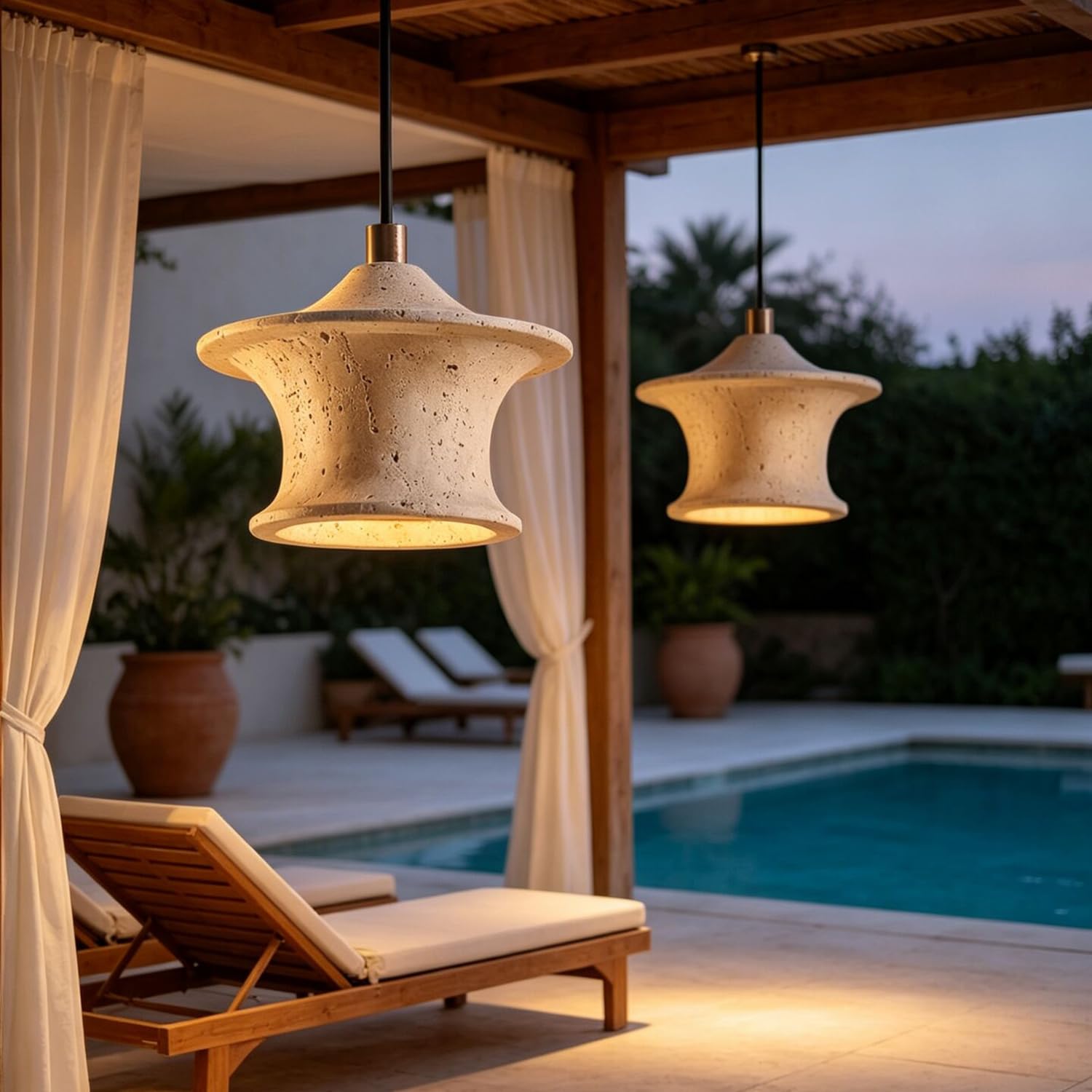Lampadario a sospensione con base for lampada a in pietra