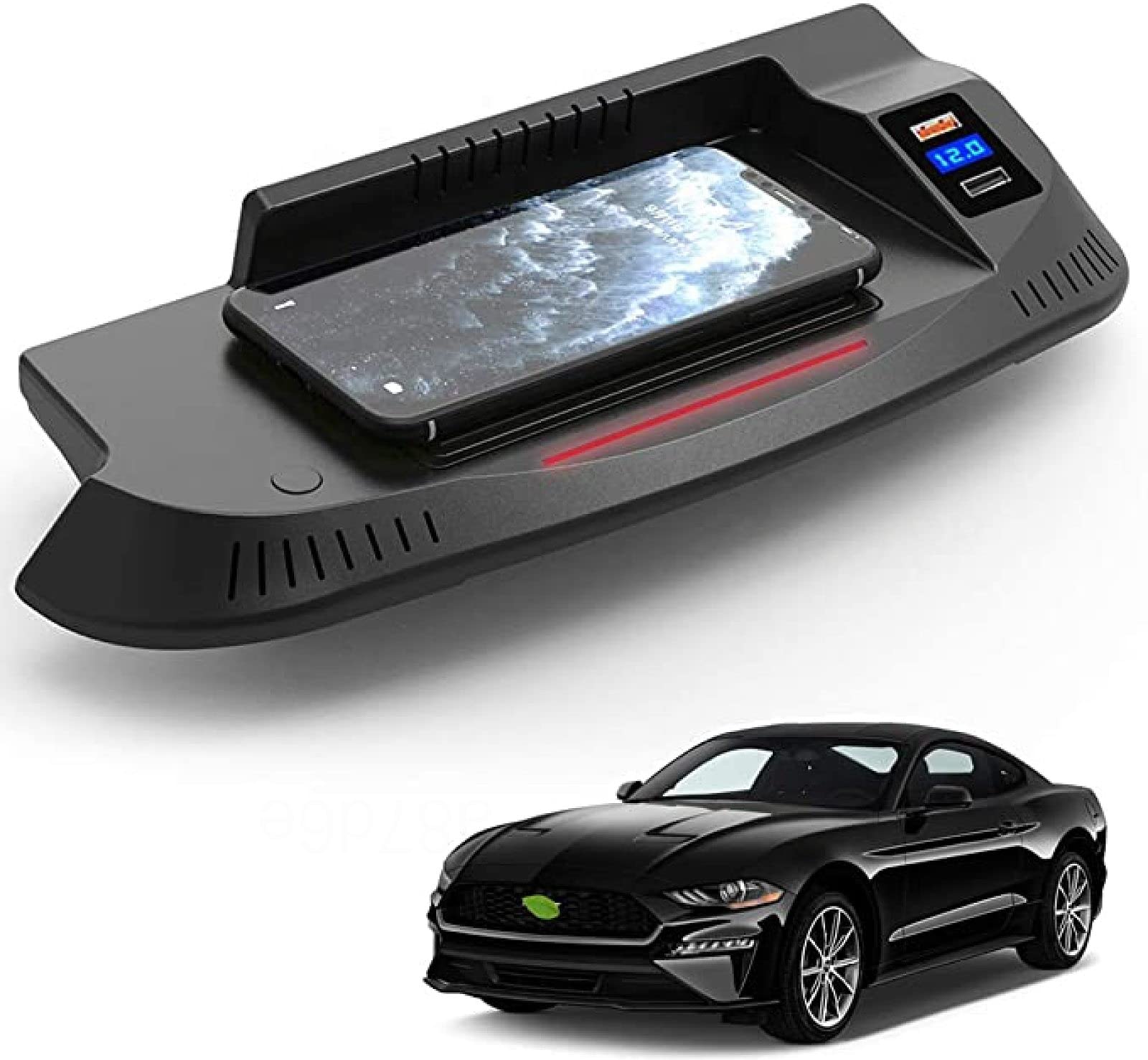 NAMEAL Wireless Car Charger for for-d Mustang 2015 2016 2017 2018 2019 2020 Center Console Panel 15W Fast Charging Phone Holder with QC3.0 USB Port for All QI Smartphones