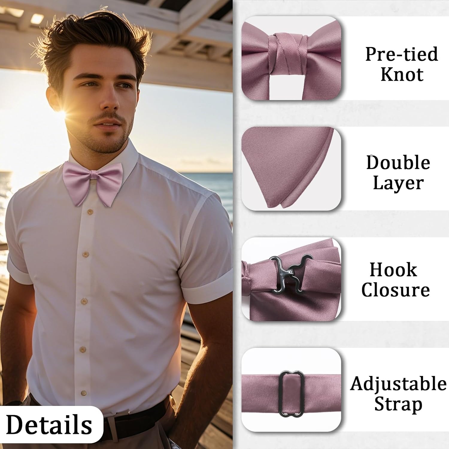 Oversized Bow Ties for Men Adjustable Satin Bowtie Pretied Mens Bow Tie for Wedding Party Graduation Casual - Image 4