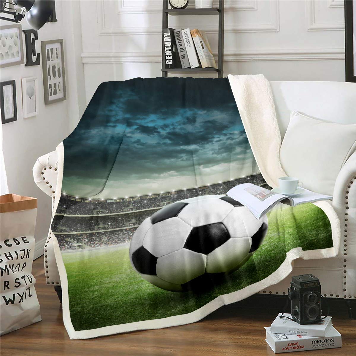 Copripiumino In Microfibra Con Stampa Calcio - Pallone Da Calcio - Singolo/Matrimoniale/King - Blu - 2