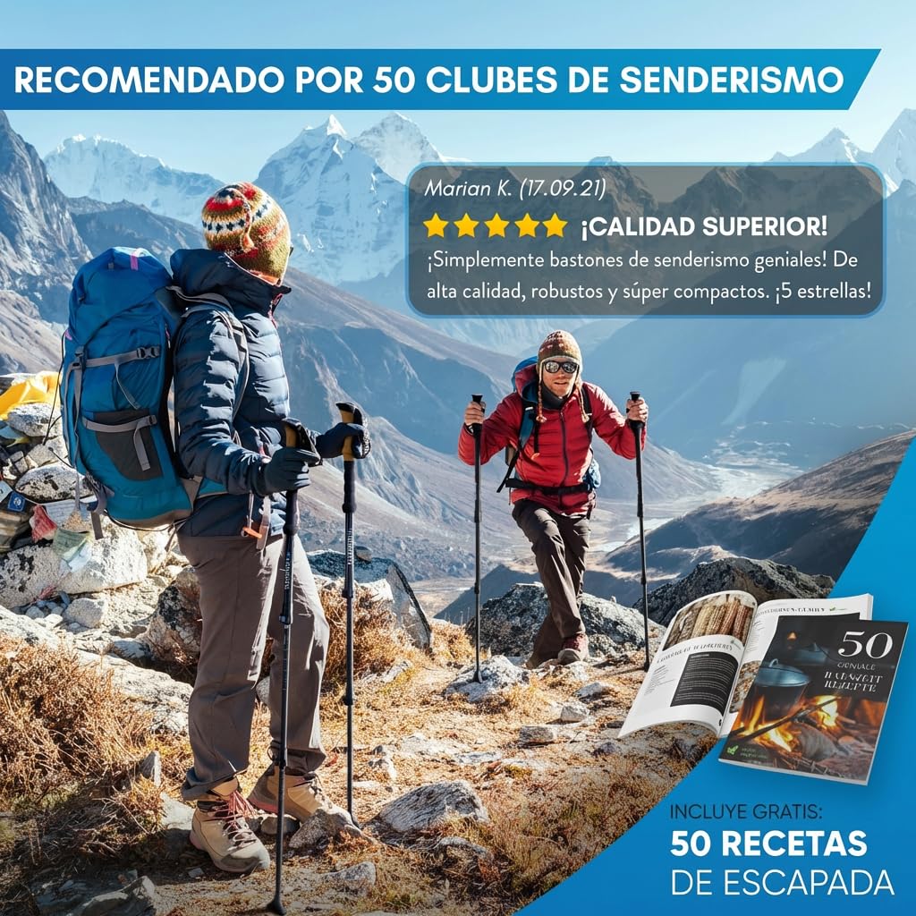 NORDMUT® Bastones de Senderismo Telescópicos | Nordic Walking Mujeres y Hombres | Bastones de Trekking Ultraligeros [con Set de Gomas] Ajustables con Empuñadura de Corcho Natural