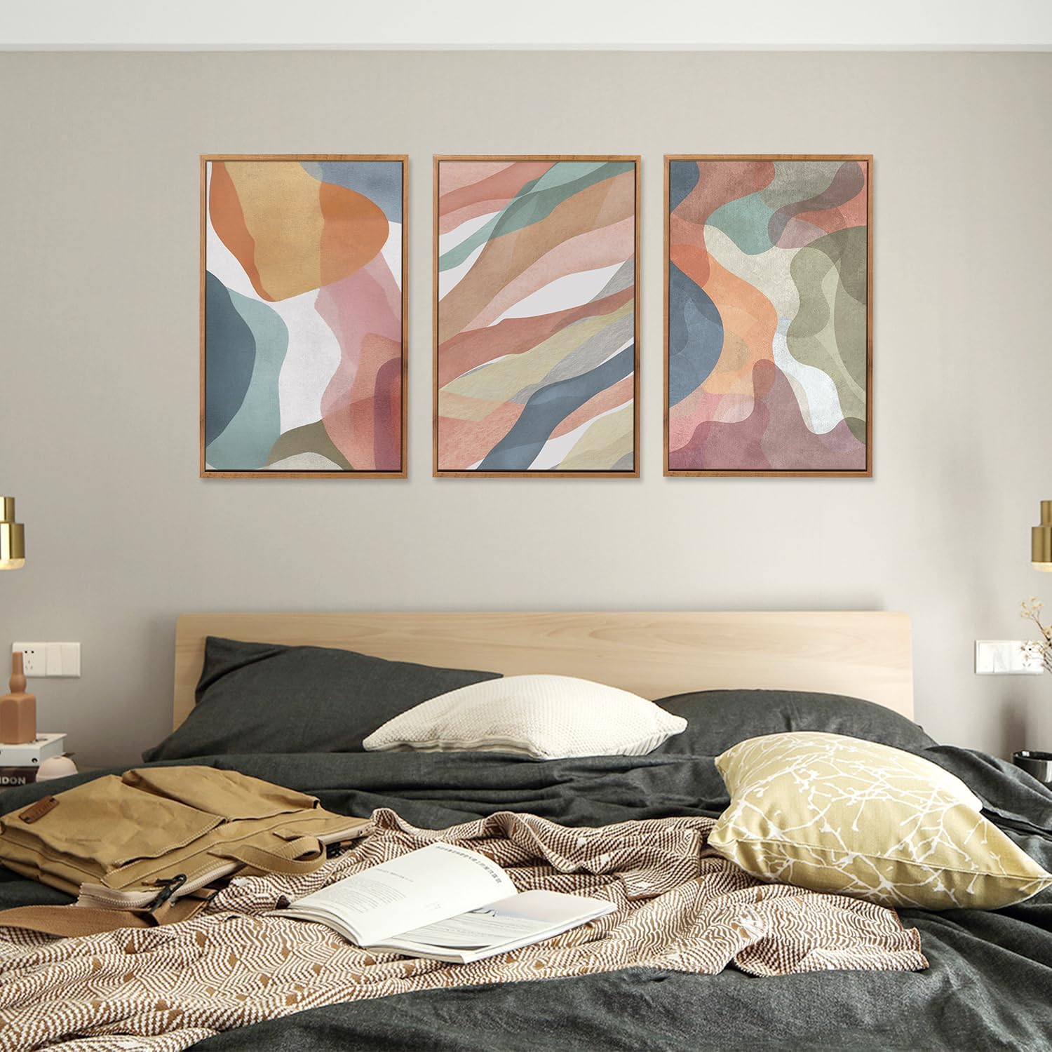 CHDITB 3Pcs Colorful Abstract Shape Block Framed Canvas Wall Art 16x24 Inch