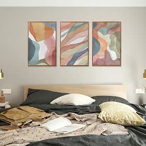 CHDITB 3-Piece Colorful Abstract Shape Block Framed Canvas Wall Art 16x24 Inches