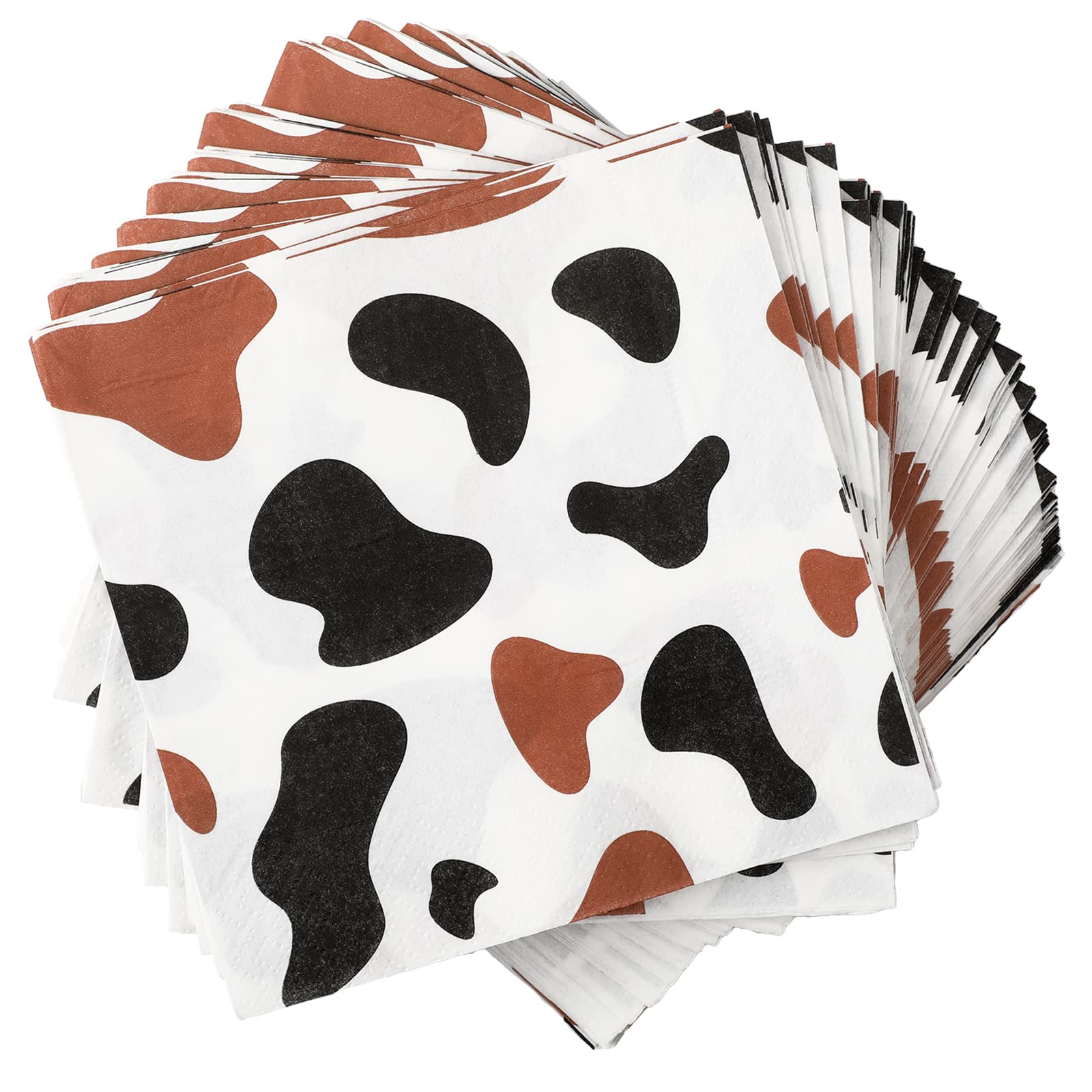 Colarr 100 Pcs Cow Print Napkins 2 Layers Cow Print Party Supplies Brown Farm Animal Party Napkins Highland Tissue Paper for Animal Themed Birthday
