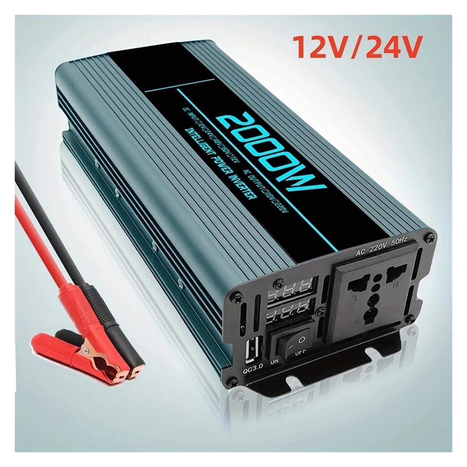 Convertisseur Onduleur Puissance Voiture 2000W 12V/24V 220V AC Convertisseur Automatique Banque Solaire Maison Camping-Car Camion Voyage Camping Onduleur(12v)