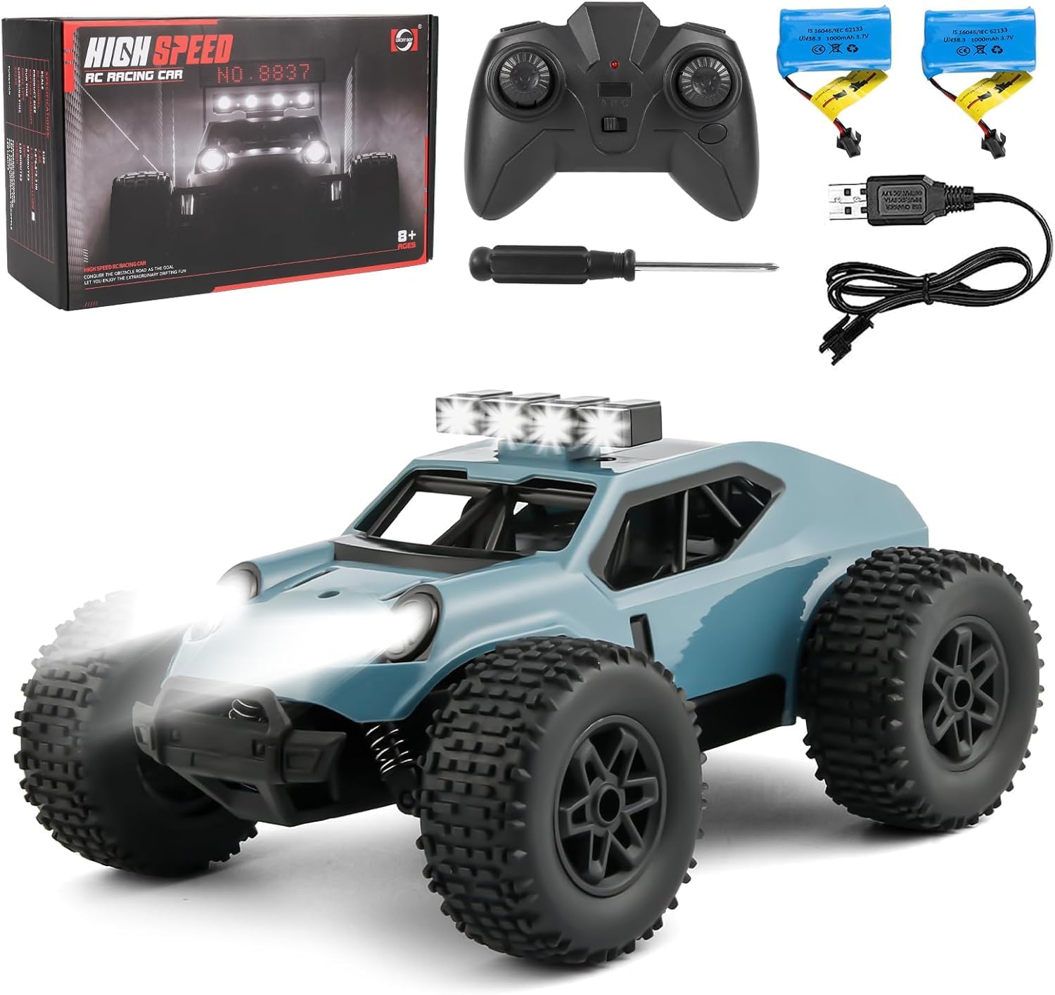 Comius Sharp Macchina Telecomandata，1/20 25km/H Macchina Radiocomandata Ad Alta Velocità, Fuoristrada A Trazione Integrale Con Luci A Led, Regalo Per Bambini Di 7-14 Anni(Blu)