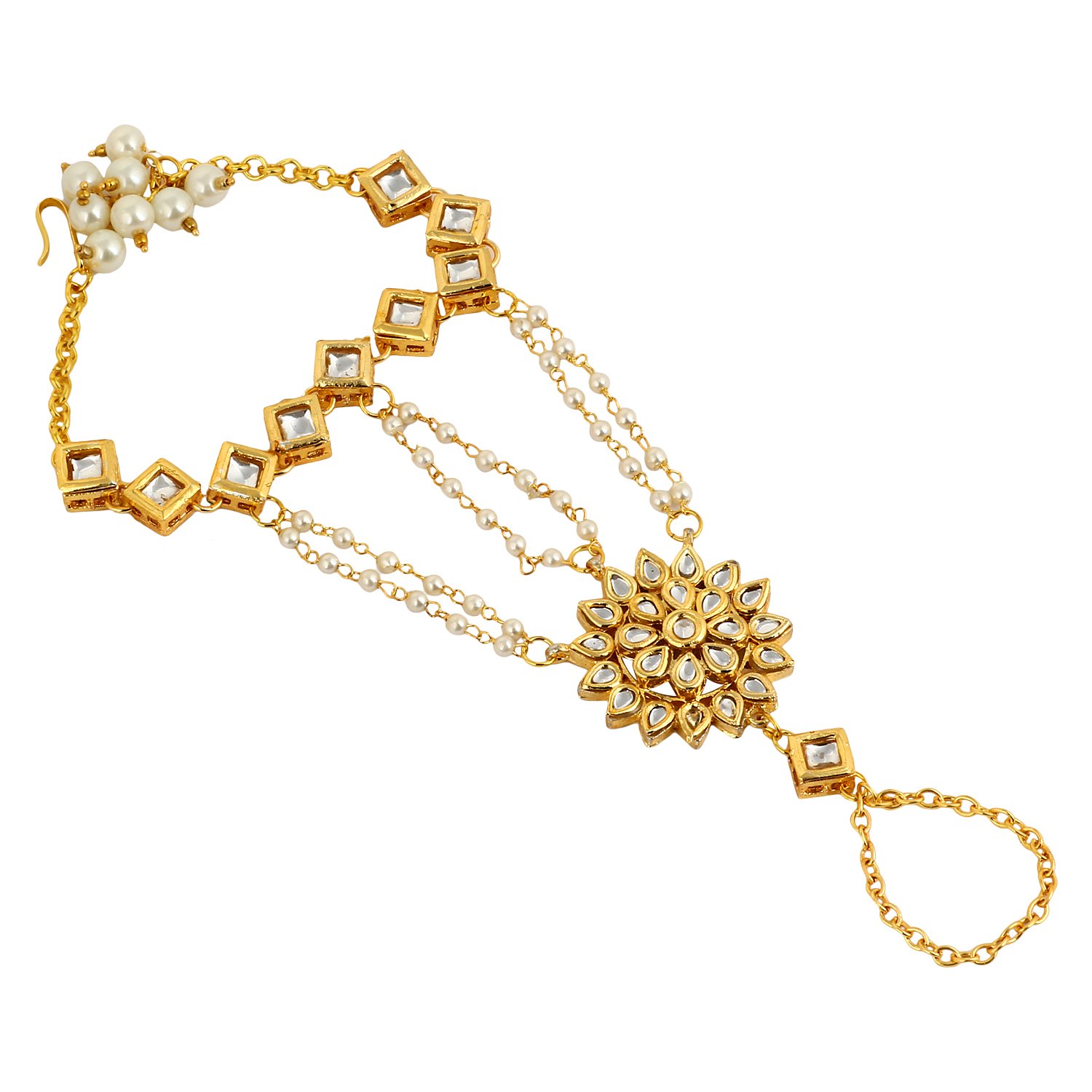 Jewellity Kundan Sunflower Handchain (Haathphool/Haathfool) Golden Bracelet Wedding Designer Traditional Cocktail Fusion wear Gifts for Women HCK-555 (B01N1EJL5O) Amazon Price History, Amazon Price Tracker