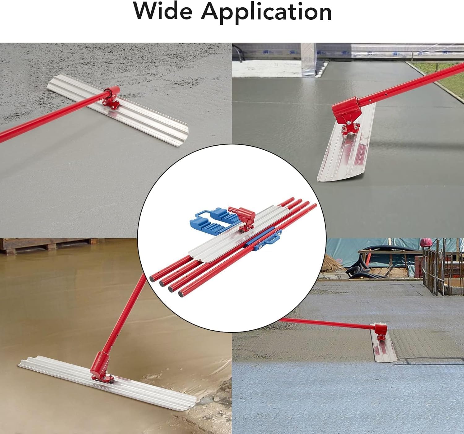 Garvee Fratacho para Hormigón de Aleación de Aluminio Llana Flotante Profesional para Nivelado de Cemento y Pavimentación Industrial con Cabezal Oscilante Kit Completo con Postes 91 cm Plata