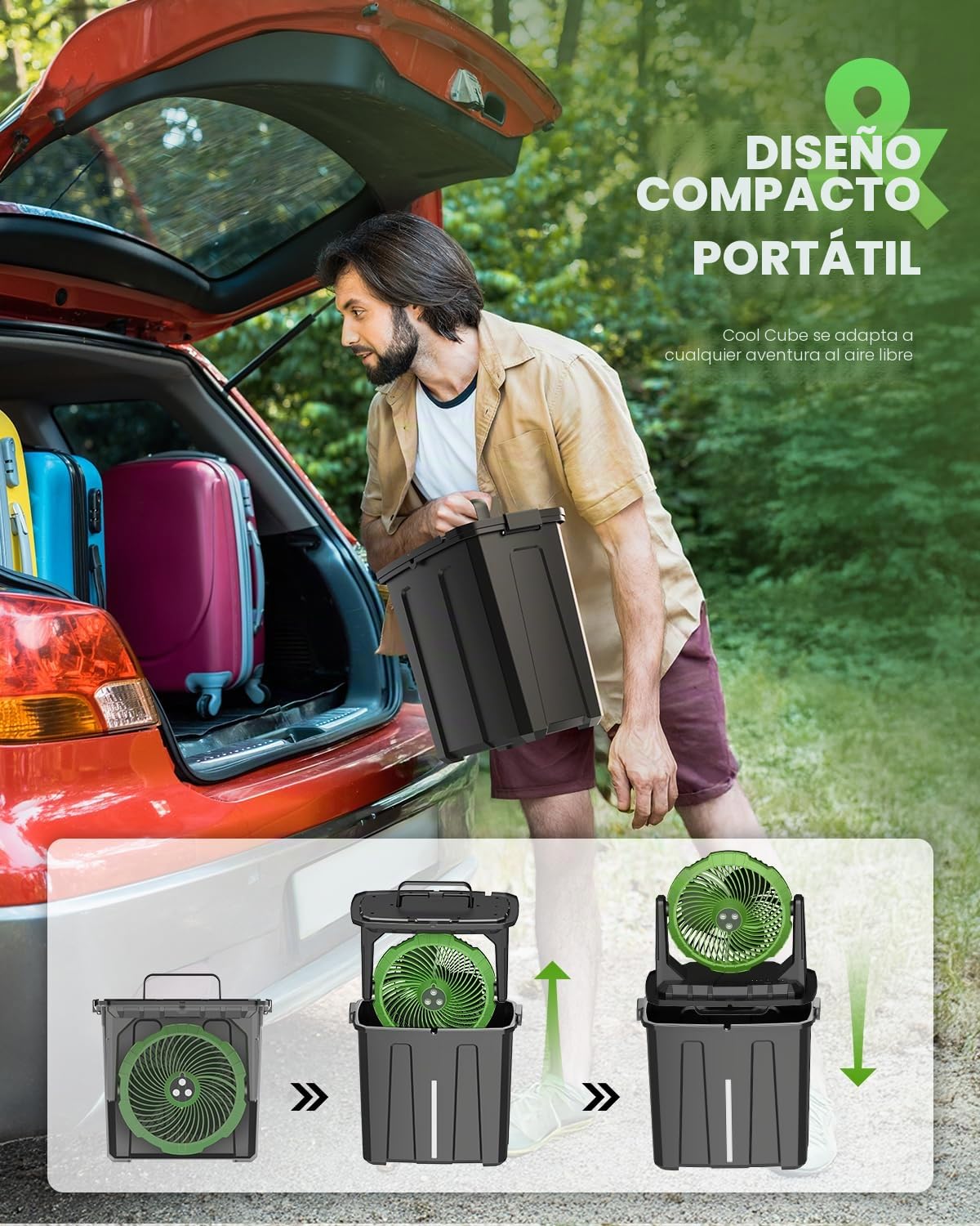 Ausic Ventilador de nebulización portátil – Cubo de 9 L, ventiladores de exterior de 10 pulgadas para patios/campamento/playa/golf, etc., ventilador de refrigeración de agua de piso recargable por USB