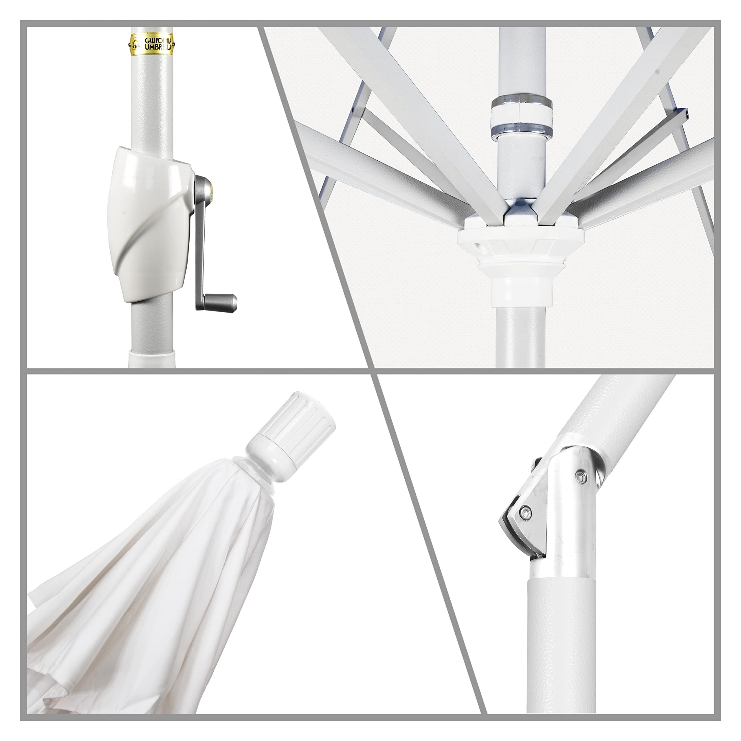 California Umbrella 9' Round Aluminum Market Umbrella, Crank Lift, Push Button Tilt, White Pole, White Olefin : Patio, Lawn & Garden