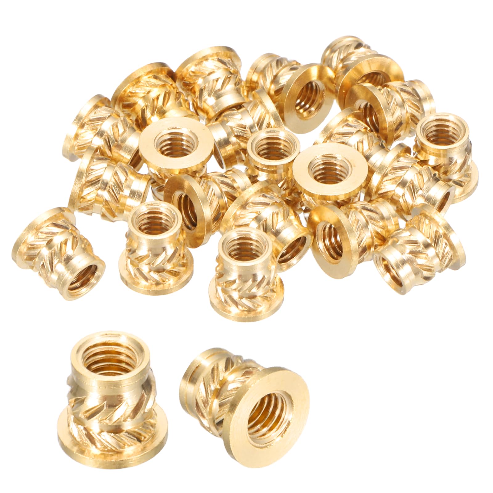 sourcing map 20 Pcs Threaded Inserts, M3 x 5mm H x 4.4mm OD Brass Metric Knurled Flange T-Nuts Female Threaded Heat Set Inserts Embedment Nut for Plastic and 3D Printing Components