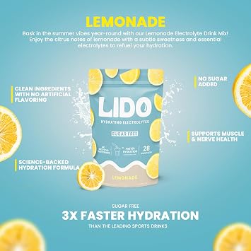 LIDO Lemonade Electrolyte Powder Packets Zero Sugar Hydration Drink Mix Packets with Trace Minerals & Sea Salt Keto, Paleo & Fasting Friendly Sugar Free Lemonade Mix for Recovery, 28 Sticks