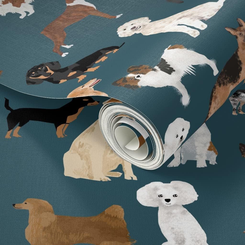 Peel & Stick Wallpaper Swatch - Dog Breeds Navy Blue Rescue Dogs Pet Lover Puppy Custom Removable Wallpaper by Spoonflower