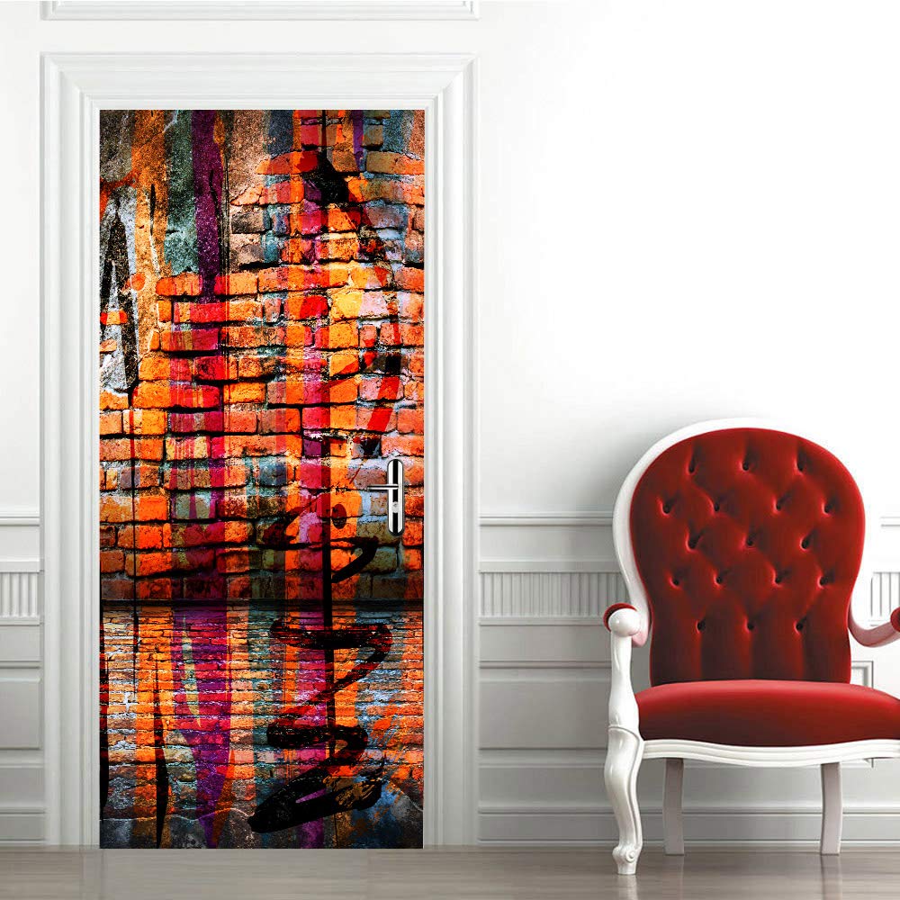 Trompe l'oeil Intérieure Muraux PVC pour Cacher une Porte Abîmée 83x204