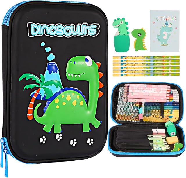 TCJJ Dinosaur Pencil Case,3D Eva Cute Pencil Case for Boys,High Capacity Water Proof Stationery Set for Kids,School Supplies for Kids Back to School Gifts,Christmas Gifts