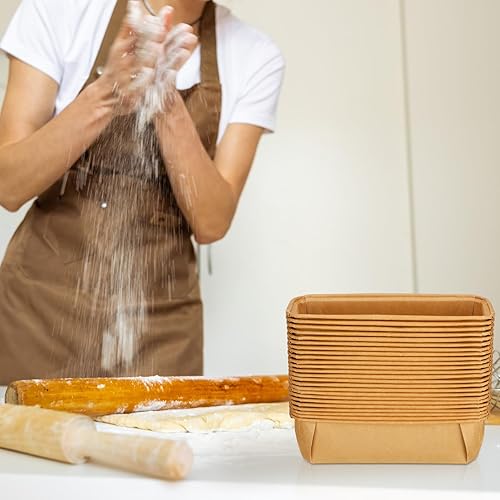 Miniatura 6 de Mifoci 25 moldes rectangulares de papel para hornear pan de papel kraft fácil, moldes desechables para hornear, para microondas, congelador y horno,