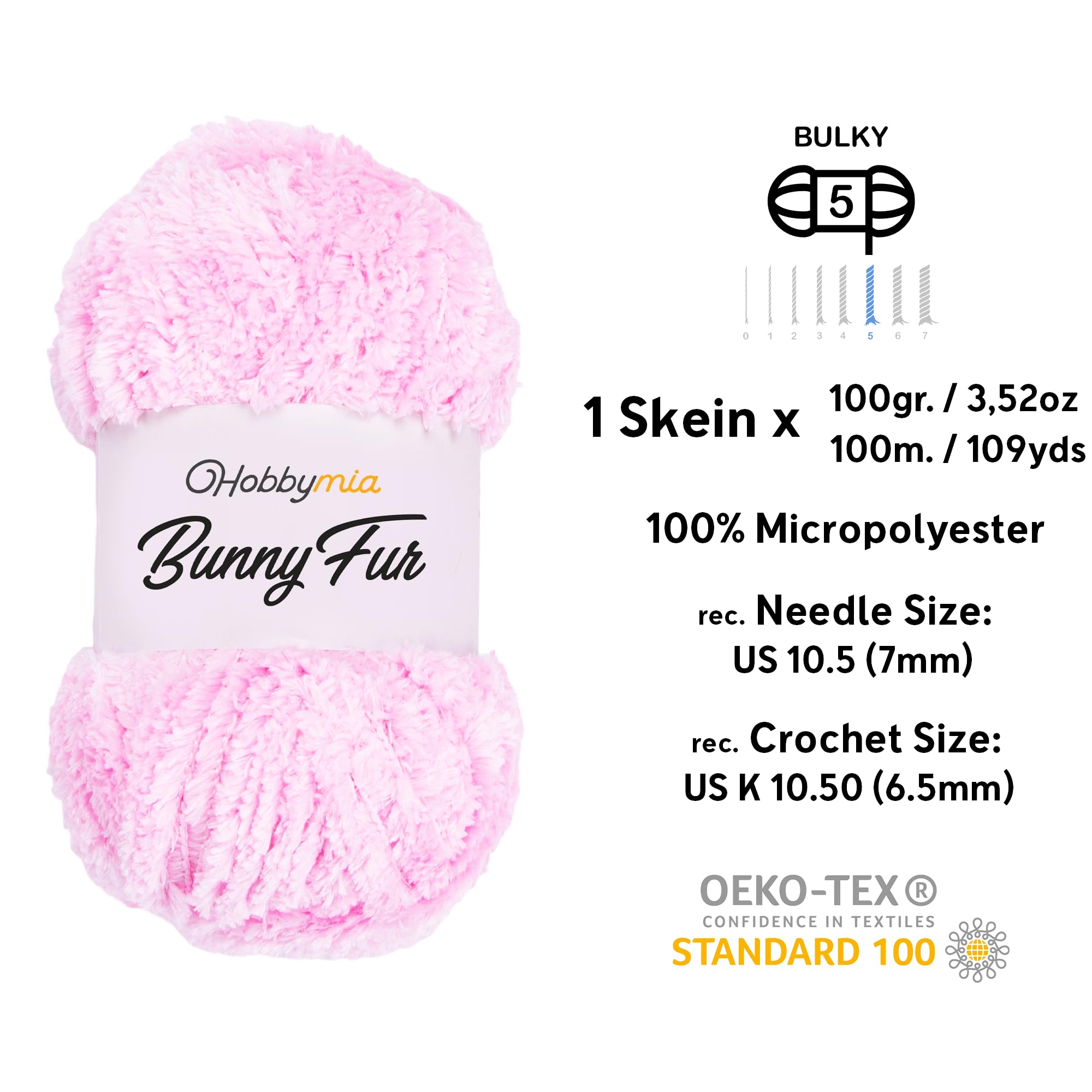 HobbyMia Bunny Fur Fluffy Yarn - Bulky (5) Fuzzy Yarn For Knitting & Crochet (3 Skeins, 100gr Each) - View #2