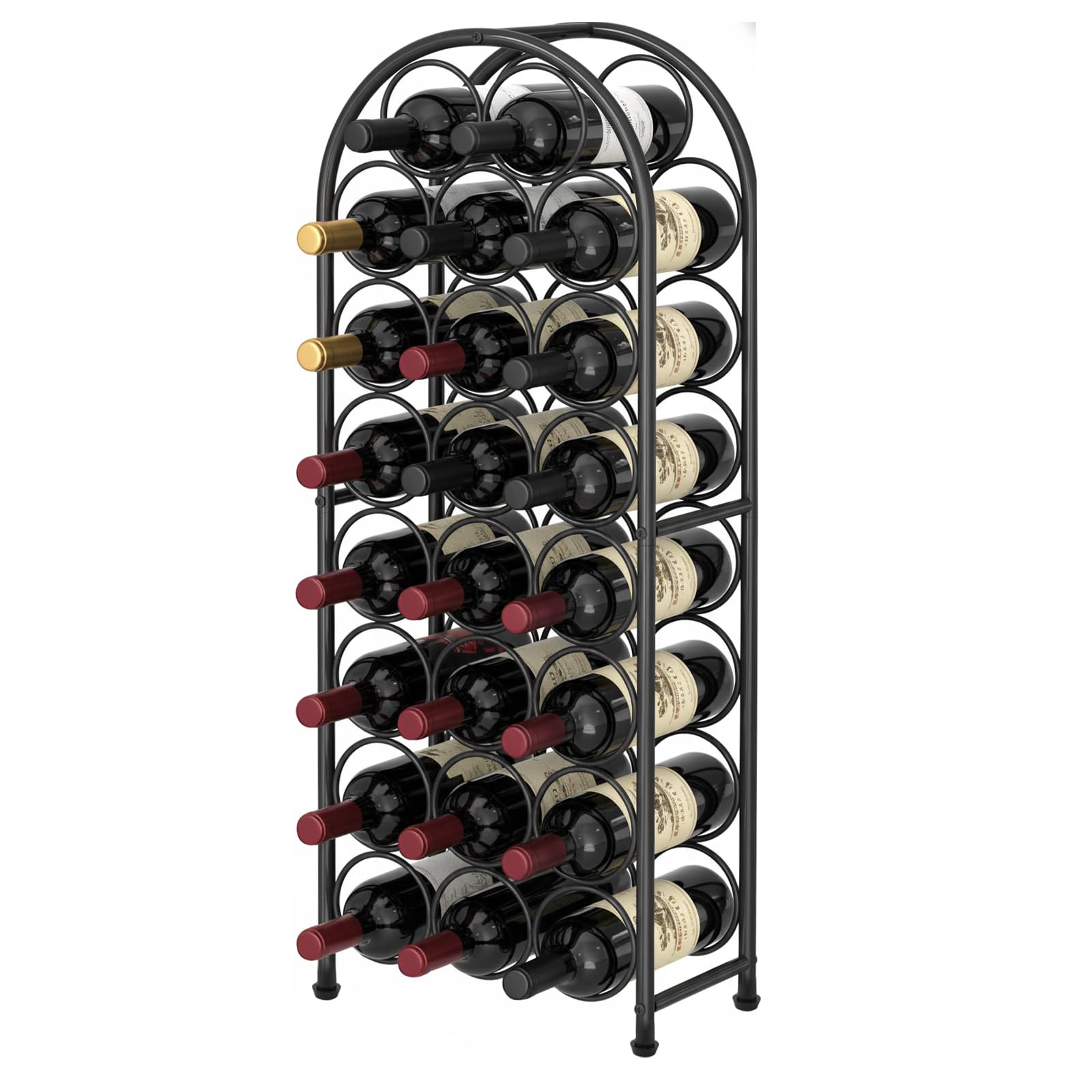 GreenWhim 23 Bottle Freestanding Metal Wine Rack – Heavy-Duty Floor Wine Storage Stand for Kitchen & Home Bar(Matte Black)