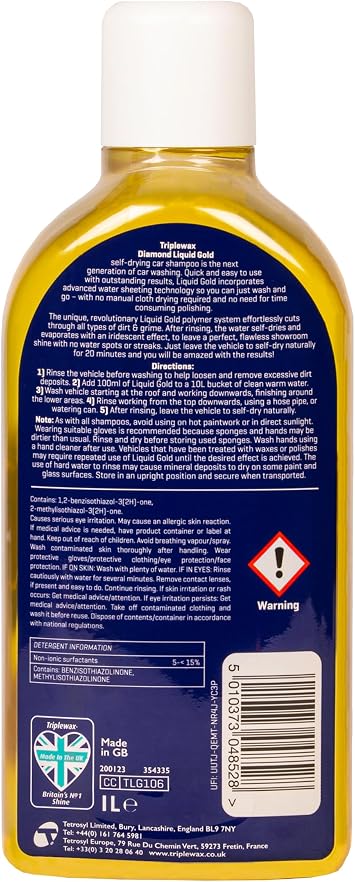 Triplewax Liquid Gold, Self Drying Car Shampoo, 1 L