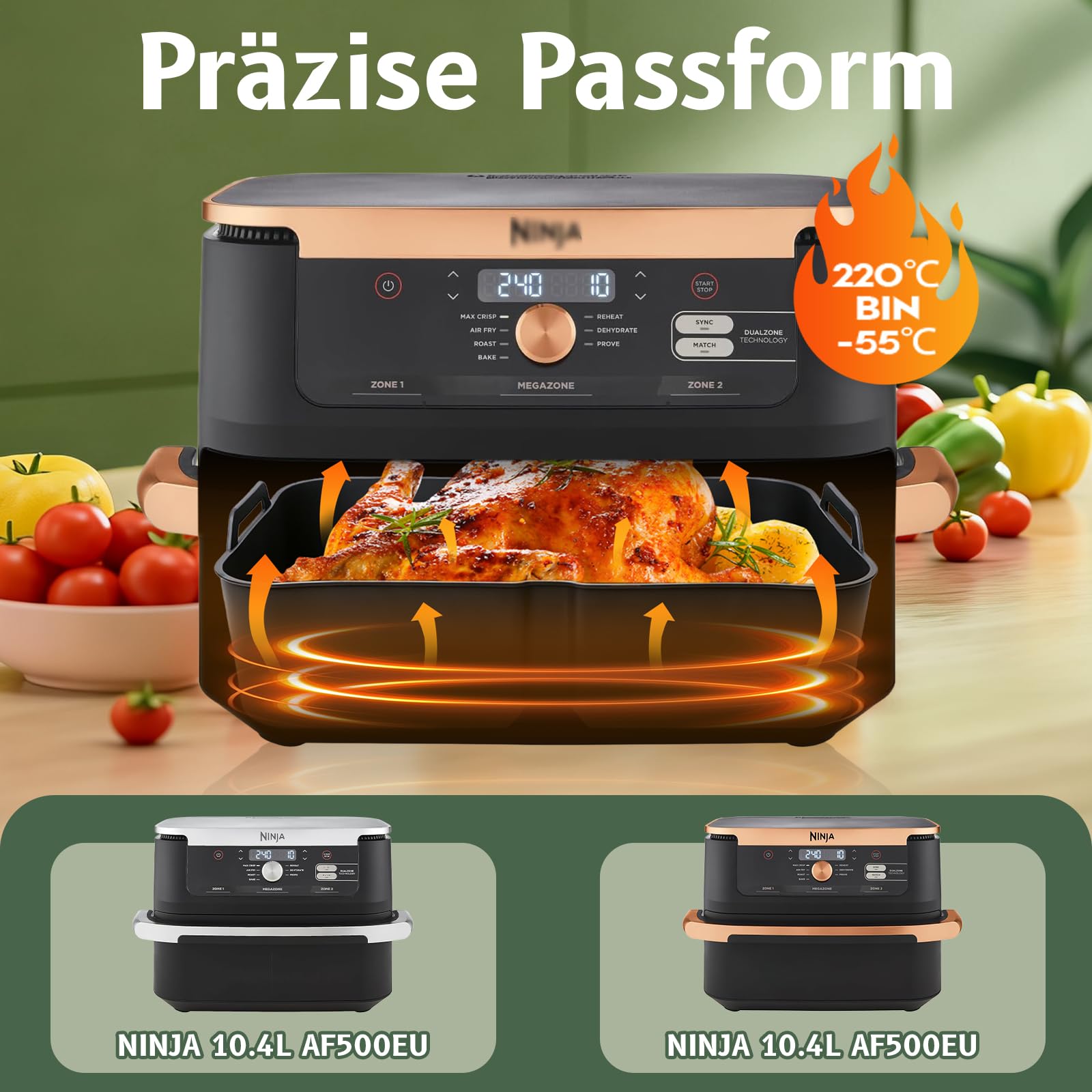 Airfryer Zubehör für Ninja AF500EU Foodi FlexDrawer Dual Zone Ninja Heißluftfritteuse Zubehör mit 1×10,4L und 2×5,2L Silikonform & Grillrost, BPA-frei Wiederverwendbar (31 Stück)