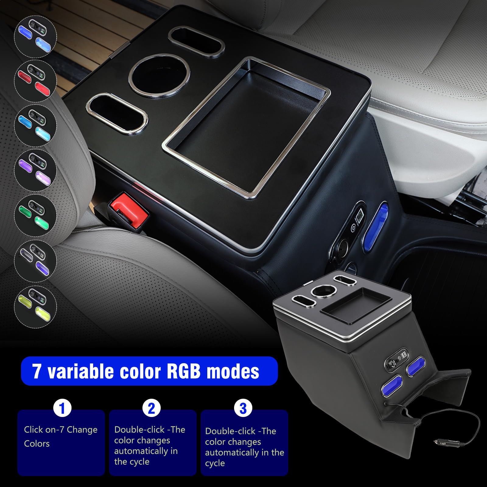 Auto Armlehne Box Center Console Organizer für V-Klasse V220 V260 V250 W447 einfache Installation, mit7 Farben LED-Leuchten-Typ-C USB-Anschluss Schwarz Leder Armlehne Zubehör (black)