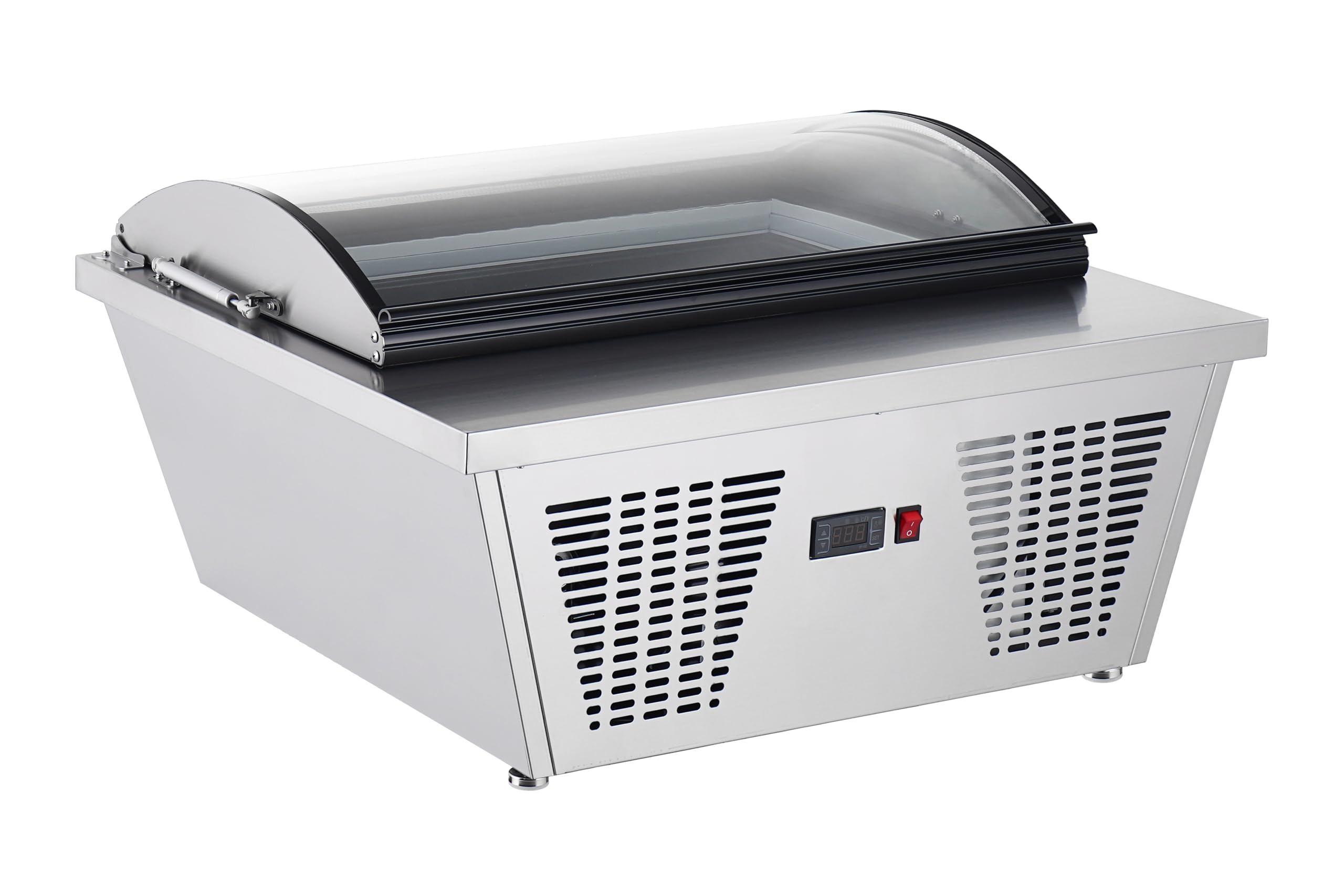 METRO Professional Vitrina de Sobremesa para Helados GIV1087C, 86.7x73.5x44.6 cm, 20 L, 4 Cestas, Tapa de Vidrio, Plata