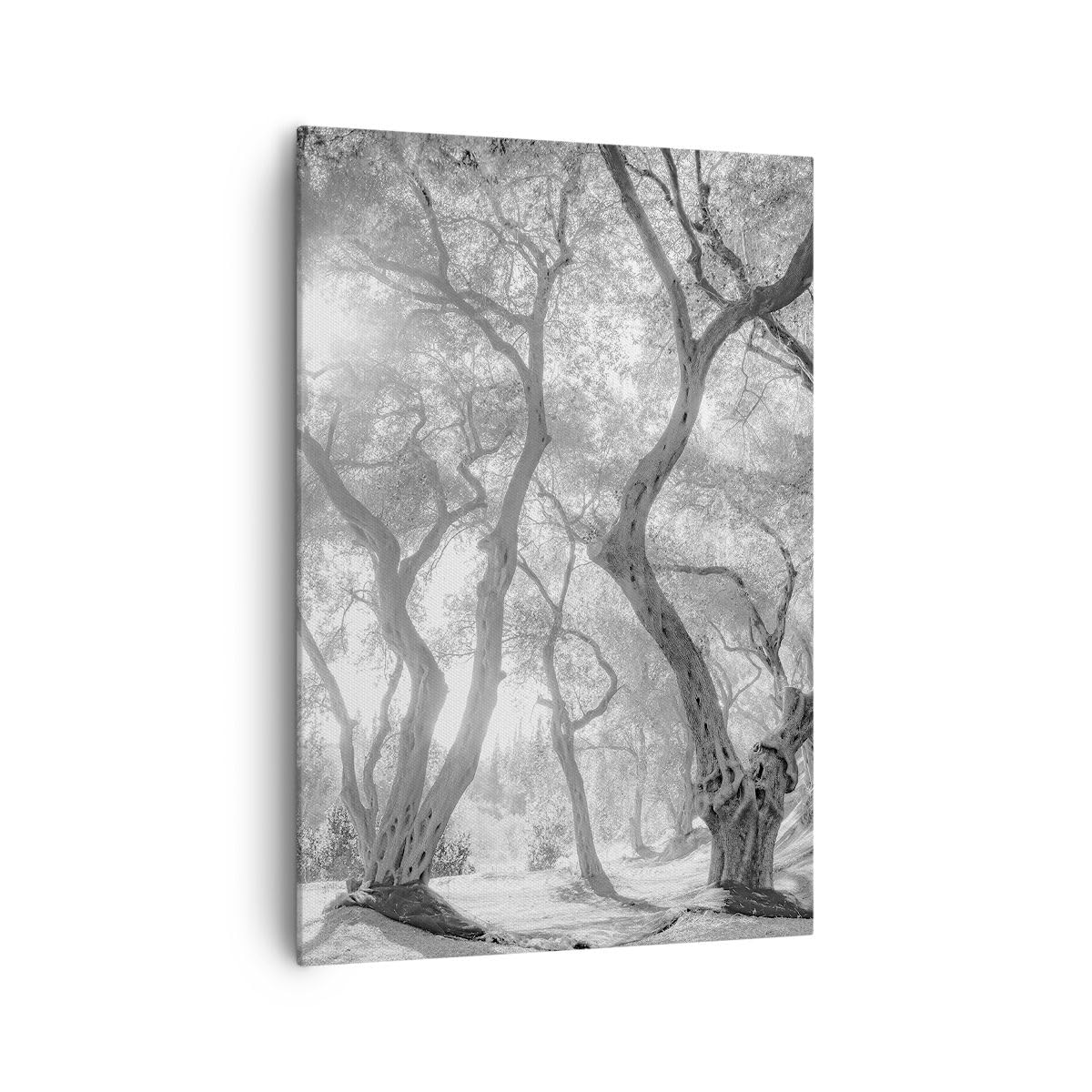 Cuadro Sobre Lienzo 70x100 Cm - Diseño Bosque Con Piceas Y Nieve, Vertical, Moderno, Listo Para Colgar