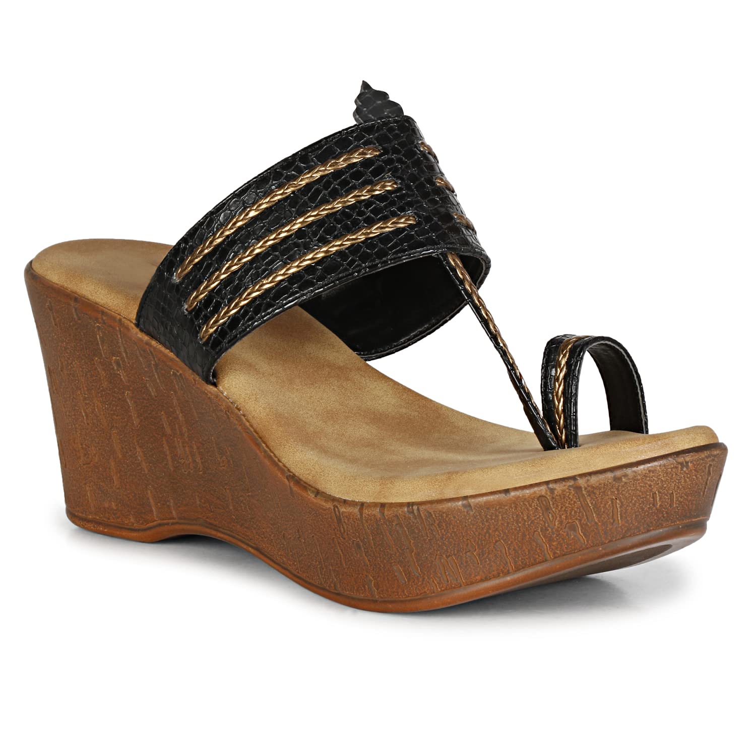LUVFEET Fashion Sandals |Faux Leather Comfortable And Stylish Wedges Slip-on Casual Wear Occasions 4 Inches Heel For Women & Girls (B0BVVDL7YZ) Amazon Price History, Amazon Price Tracker