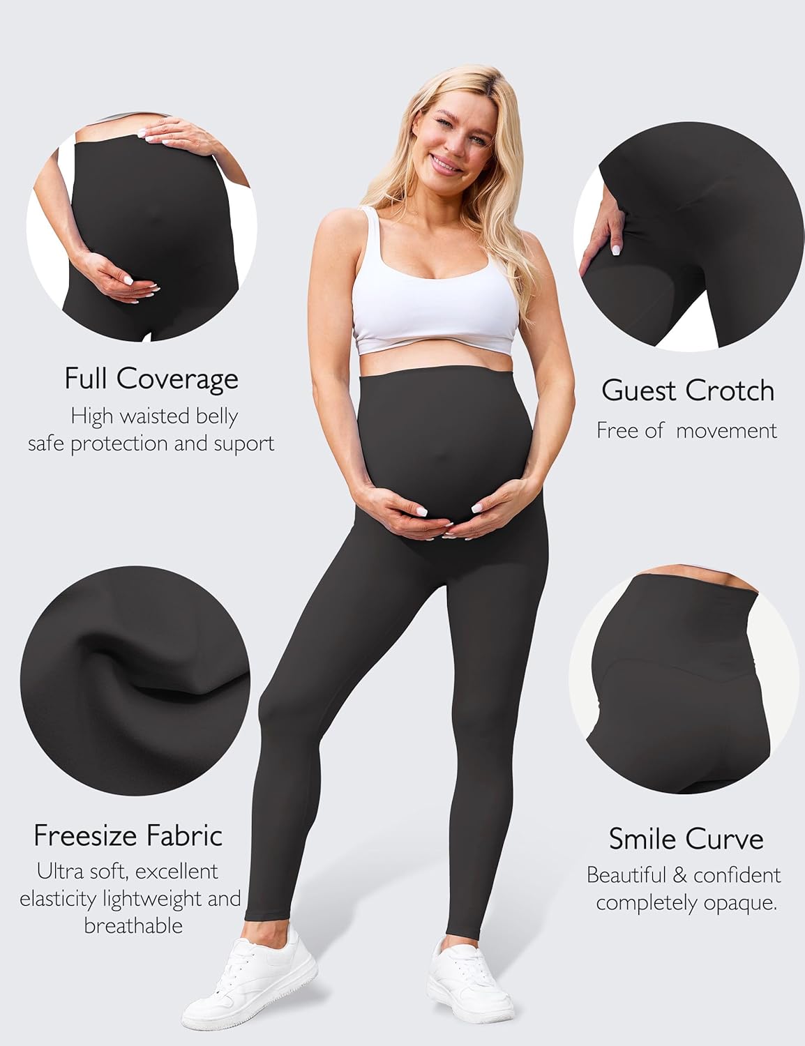 Women's Maternity Leggings Over The Belly - Ultra Stretchy Soft Bump Support Workout Activewear Yoga Pregnancy Pants - Image 2