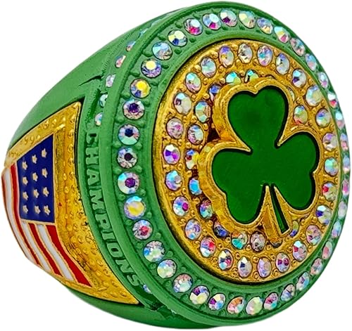 Anillos deportivos de descuento Anillo de campeón de trébol de 5 estrellas - cuerpo verde, piedras prismáticaspremio del jugadorpremios del torneo