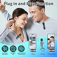 Vista 2 de Micrófono inalámbrico Lavalier Clip en Micrófono - Micrófonos recargables 4 en 1 con clip magnético para grabación de video Micrófono ajustable