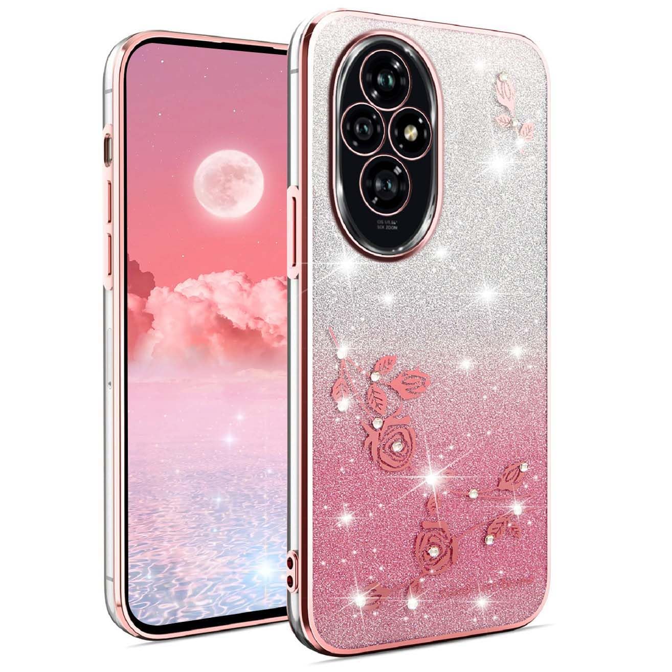 QIWEIQING Glitter Cover Magnetica per Honor 200 Lite 5G, Custodia Bling Brilla Compatibile con Mag-Safe Magnetico Ricarica Wireless, Bumper TPU Cover Case per Honor 200 Lite 5G. Blue DSZ