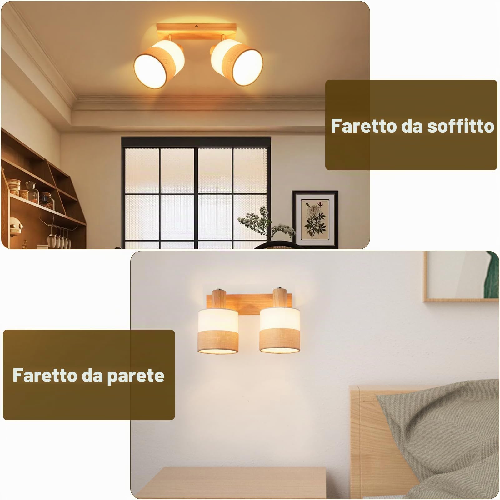 Glitzerlife Lampada da soffitto a LED, faretto da soffitto a 2 luci Lampada