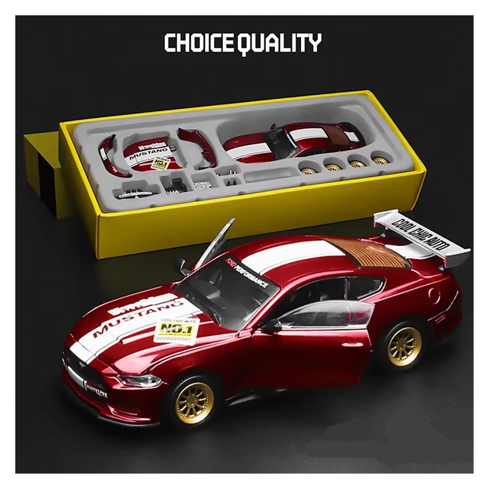 1/42 Per Mustang GT 2018 Giocattoli Veicoli Modelli In Lega Hobby Collection Regali(Red,With box)