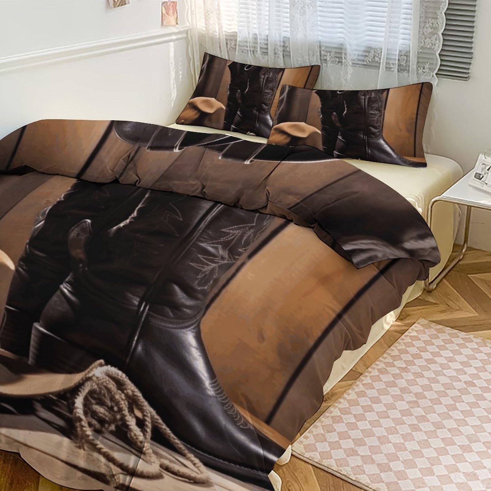 Parure de lit 3 pièces épaisse couvre-lit à motif bottes occidentales